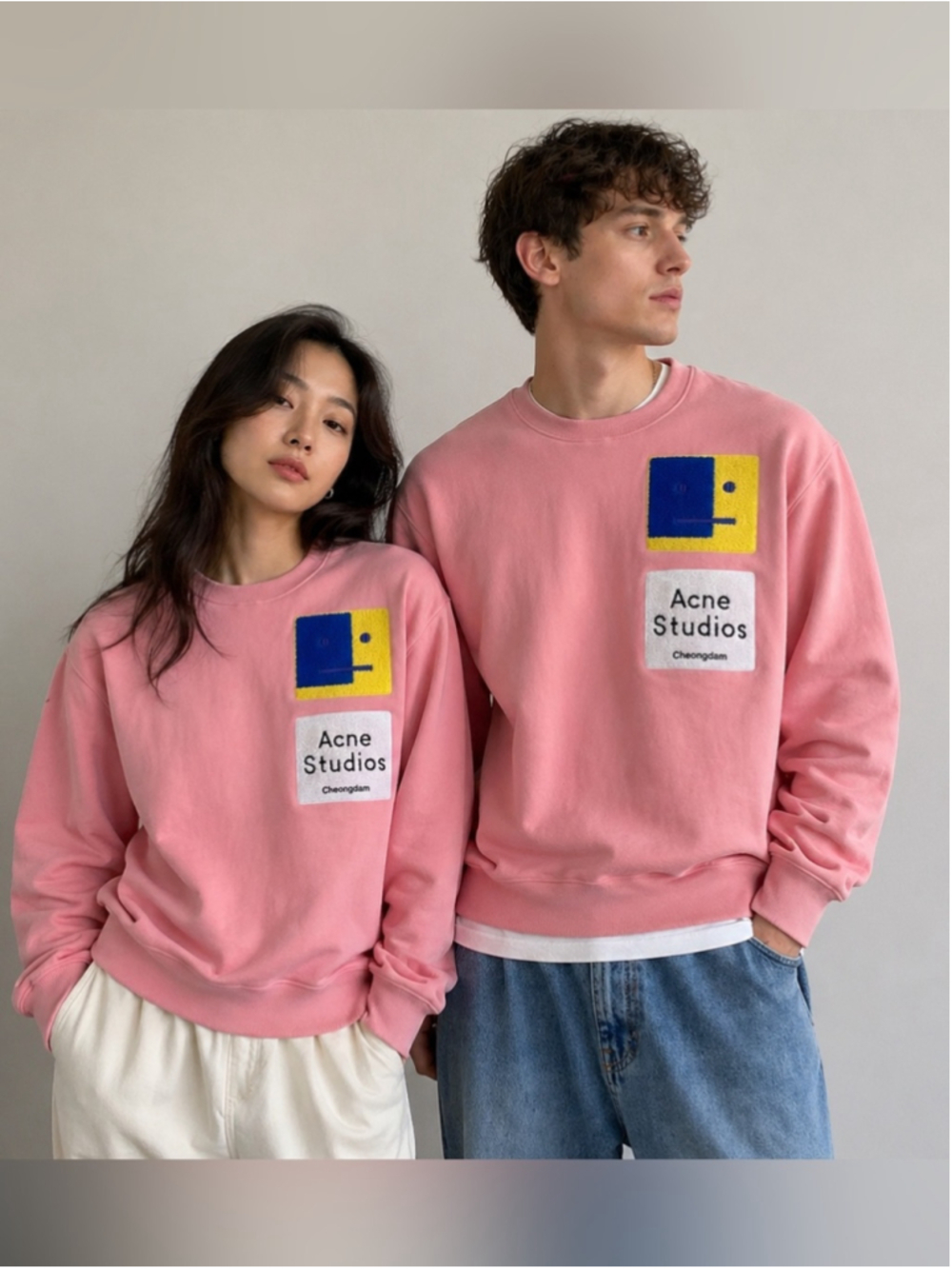 Acne Studios Pink Logo Patch Sweatshirt Oversized Crewneck Large